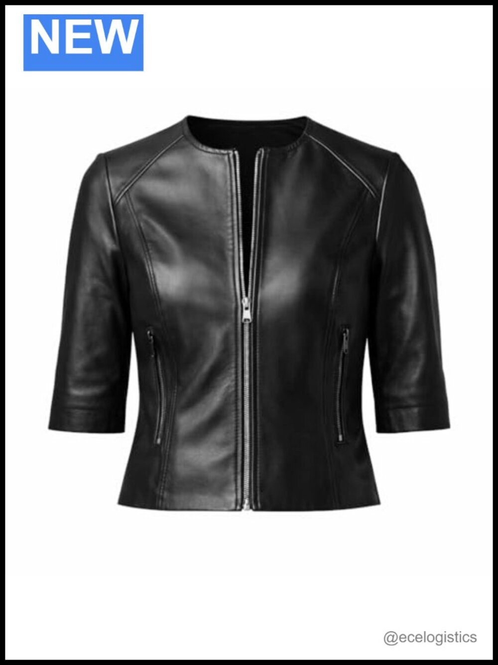 Women's Cropped Fitted Short Sleeve Leather Jacket Zip-Up Minimalist